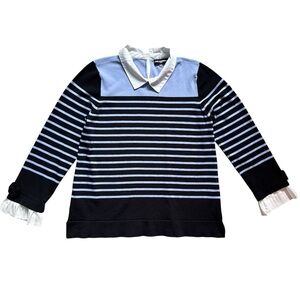 Karl Lagerfeld Paris Women's Striped Ribbed Sweater - Blue, White, Black-Size L